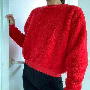 Urban outfitters red fuzzy bomber sweatshirt